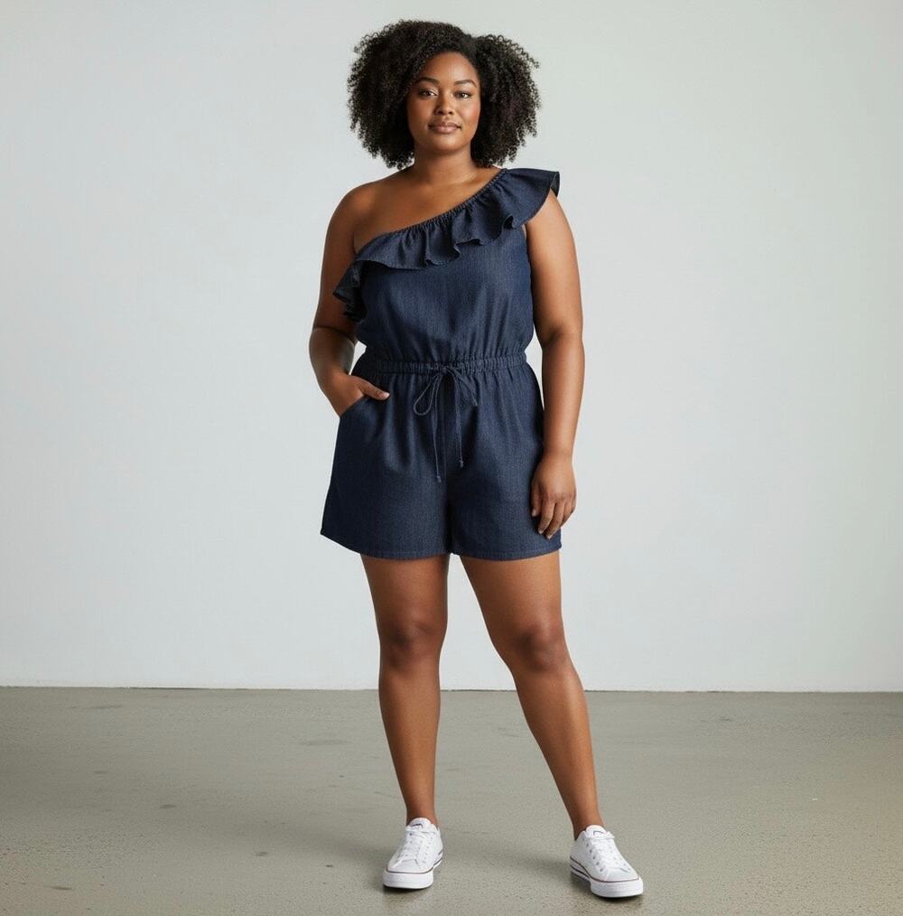 Jamie Nicole Collection Vintage 90s Dark Wash Lightweight Denim Romper Size 1X
